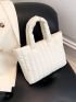 Small Shoulder Tote Bag White Quilted Polyester