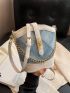 Mini Bucket Bag Colorblock Twist Lock Chain Decor