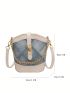 Mini Bucket Bag Colorblock Twist Lock Chain Decor