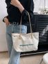 Medium Tote Bag Letter Print Double Handle