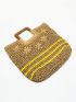 Striped Detail Straw Bag Flower Decor