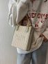 Mini Straw Bag Letter Embroidery Double Handle For Vacation