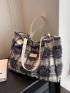 Medium Shoulder Tote Bag Plaid Pattern Double Handle For Daily