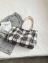 Medium Shoulder Tote Bag Plaid Pattern Double Handle For Daily