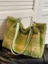 Medium Shoulder Tote Bag Plaid Pattern Double Handle For Daily