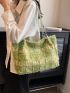 Medium Shoulder Tote Bag Plaid Pattern Double Handle For Daily