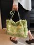 Medium Shoulder Tote Bag Plaid Pattern Double Handle For Daily