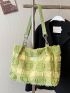 Medium Shoulder Tote Bag Plaid Pattern Double Handle For Daily