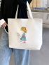 Large Shopper Bag Figure Pattern Double Handle For Daily