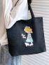 Large Shopper Bag Figure Pattern Double Handle For Daily