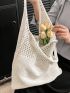 Medium Crochet Bag Beige Hollow Out Double Handle For Vacation