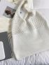 Medium Crochet Bag Beige Hollow Out Double Handle For Vacation