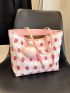 Letter Patch Shoulder Tote Bag Strawberry Pattern With Bag Charm For Daily