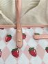 Letter Patch Shoulder Tote Bag Strawberry Pattern With Bag Charm For Daily