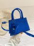 Crocodile Embossed Square Bag Blue Double Handle With Coin Purse