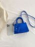 Crocodile Embossed Square Bag Blue Double Handle With Coin Purse