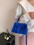 Crocodile Embossed Square Bag Blue Double Handle With Coin Purse