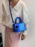 Crocodile Embossed Square Bag Blue Double Handle With Coin Purse