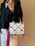 Mini Square Bag Color Block Ripped Double Handle With Zipper