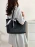 Large Shoulder Tote Bag Houndstooth Embossed Twilly Scarf Decor Contrast Binding Double Handle With Zipper PU