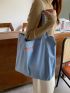 Letter Embroidery Shopper Bag Double Handle No-closure, Large Capacity Tote Bag For Work And Travel