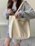 Letter Embroidery Shopper Bag Double Handle No-closure, Large Capacity Tote Bag For Work And Travel