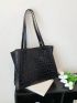 Black Shoulder Tote Bag Crocodile Embossed Double Handle PU