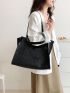 Black Shoulder Tote Bag Crocodile Embossed Double Handle PU