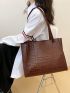 Coffee Brown Shoulder Tote Bag Crocodile Embossed Double Handle PU