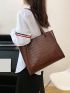 Coffee Brown Shoulder Tote Bag Crocodile Embossed Double Handle PU