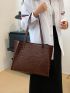 Coffee Brown Shoulder Tote Bag Crocodile Embossed Double Handle PU