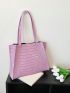 Purple Shoulder Tote Bag Crocodile Embossed Double Handle PU