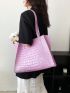 Purple Shoulder Tote Bag Crocodile Embossed Double Handle PU