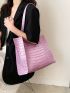 Purple Shoulder Tote Bag Crocodile Embossed Double Handle PU