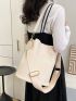 Small Bucket Bag Litchi Embossed Beige PU