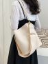 Small Bucket Bag Litchi Embossed Beige PU