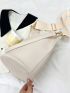 Small Bucket Bag Litchi Embossed Beige PU