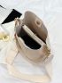 Small Bucket Bag Litchi Embossed Beige PU