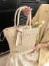 Drawstring Straw Bag With  Twilly Scarf