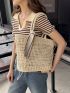 Drawstring Straw Bag With  Twilly Scarf