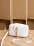 Metal Decor Square Bag, Fashion Solid Color Purse Cute Pu Leather Zipper Shoulder Bag