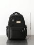 Polyester Classic Backpack Letter Patch Decor Black