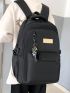 Polyester Classic Backpack Letter Patch Decor Black