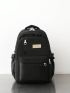 Polyester Classic Backpack Letter Patch Decor Black