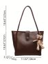 Button Decor Shoulder Tote Bag PU With Bag Charm