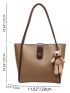 Button Decor Shoulder Tote Bag PU With Bag Charm