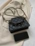 Small Square Bag Black Quilted Detail Chain Flap PU
