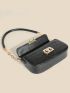 Small Flap Baguette Bag Crocodile Embossed Metal Decor Elegant