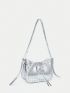 Small Hobo Bag Crocodile Embossed Studded Decor