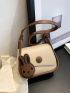 Mini Contrast Binding Shoulder Bag Button Decor Flap Square Bag With Bag Charm